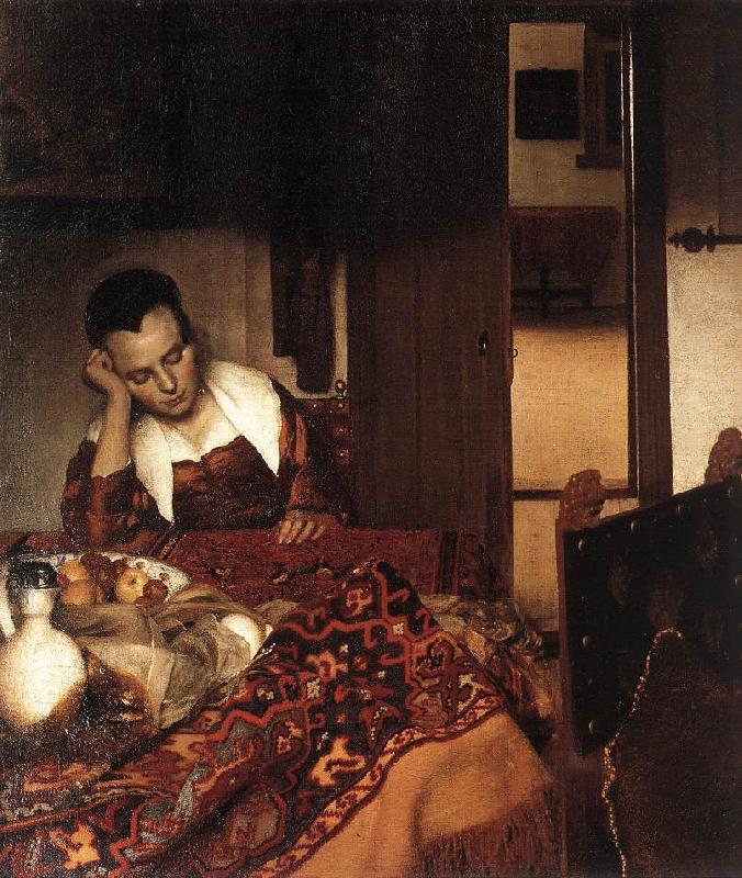 Jan Vermeer A Woman Asleep at Tablec